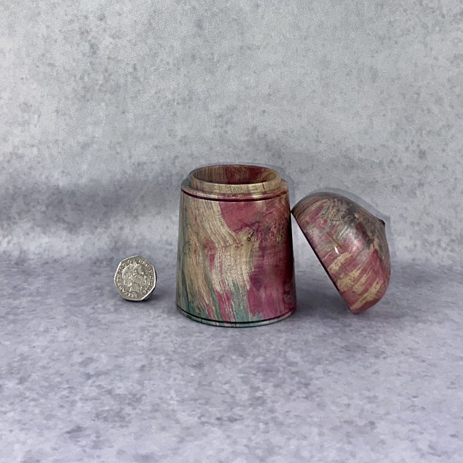 Pink stabilised maple burl lidded box - Image 4