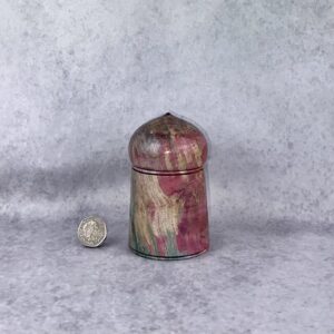 Alternative view of Pink stabilised maple burl lidded box