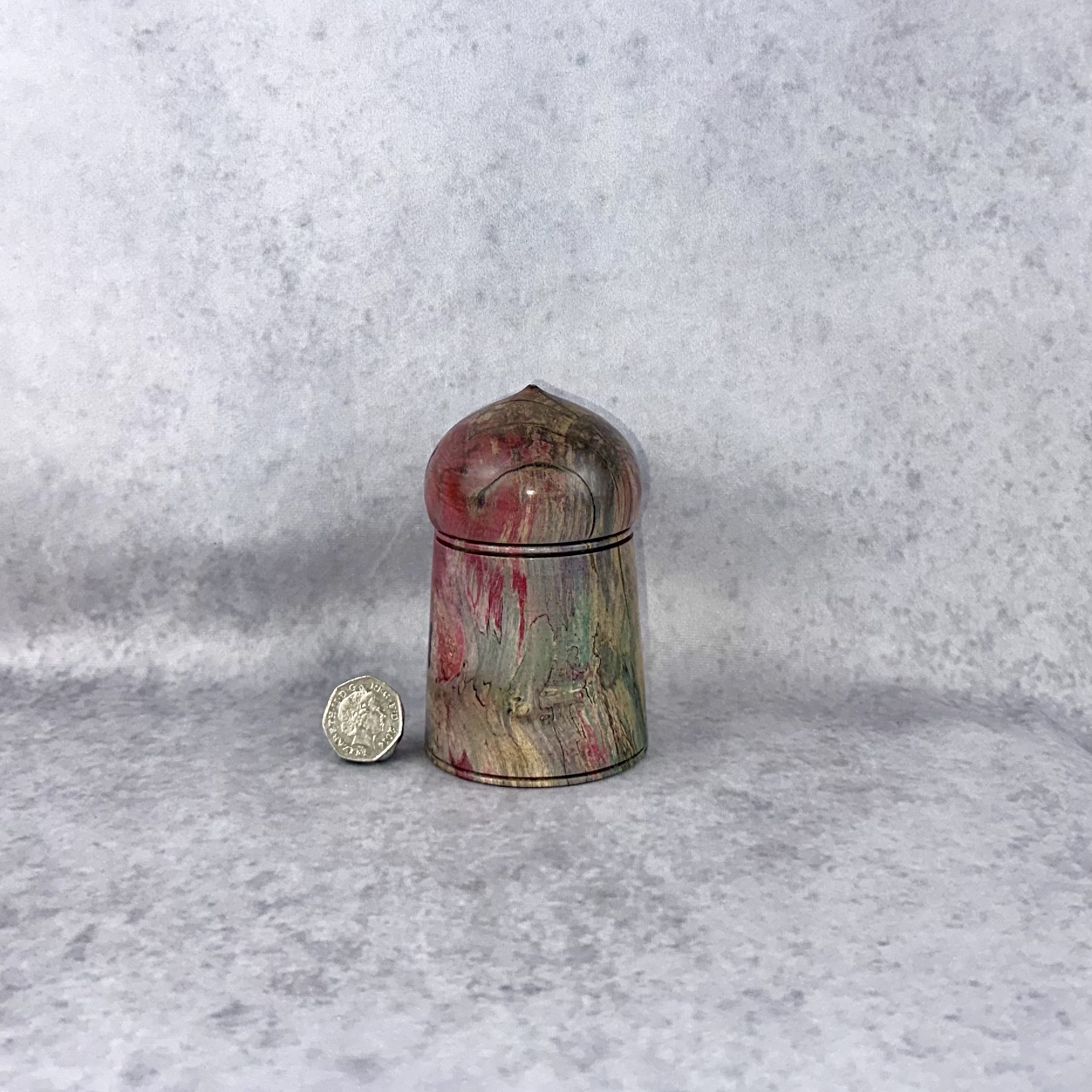 Pink stabilised maple burl lidded box - Image 3