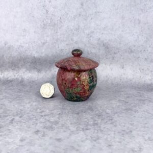 Alternative view of Red and green stabilised maple burl lidded box