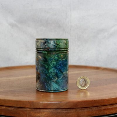 Blue and green stabilised horse chestnut burl lidded box