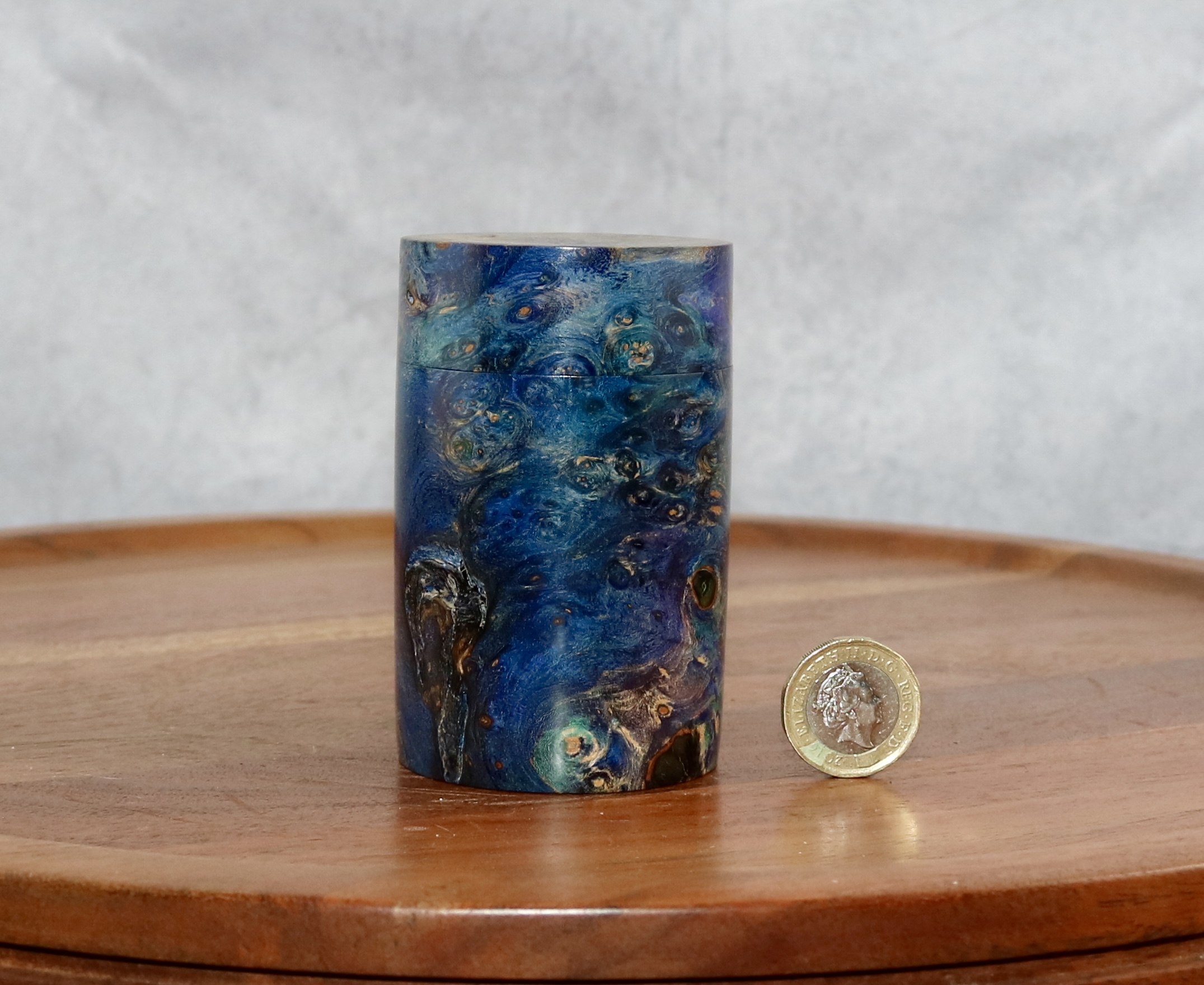 Stabilised blue horse chestnut burl lidded box