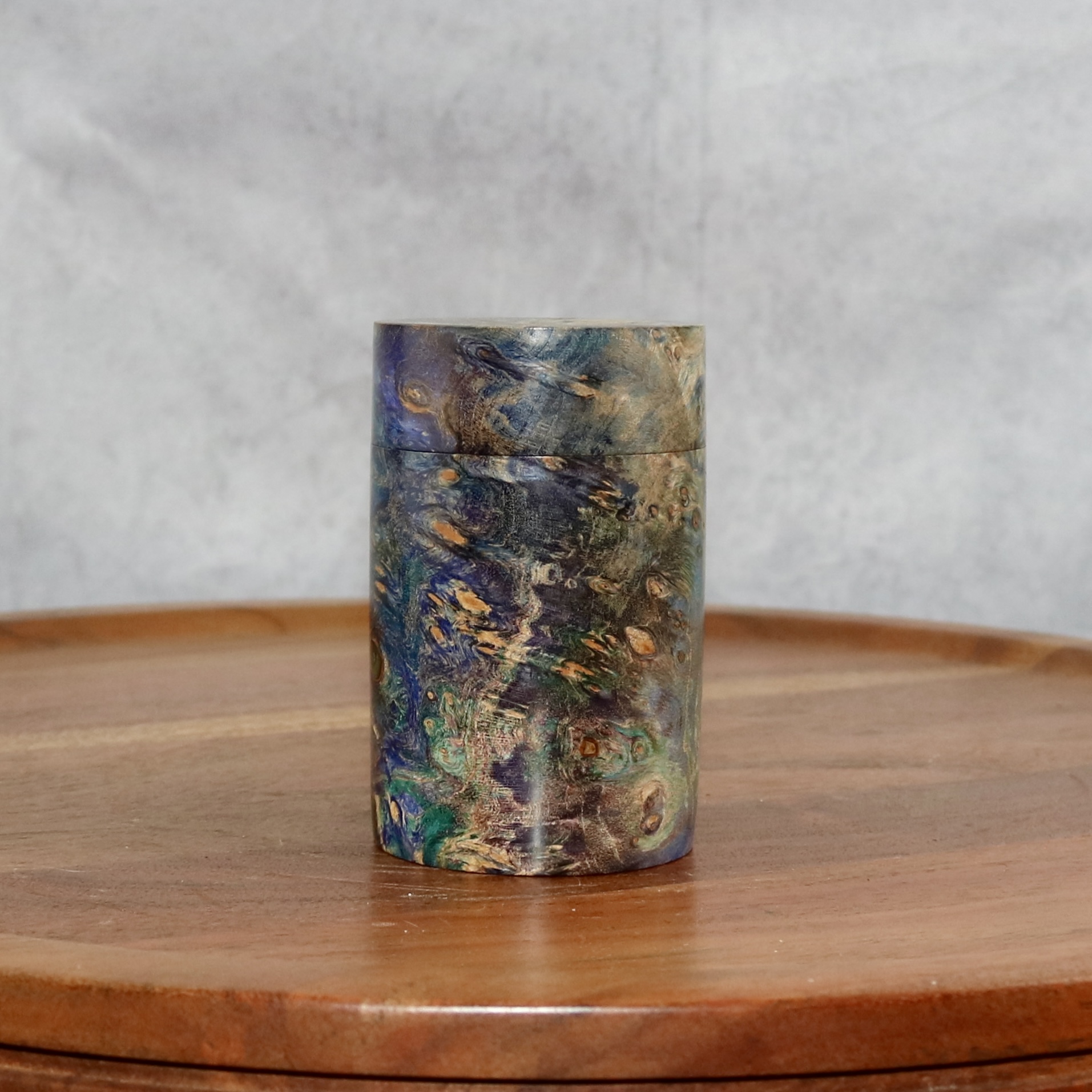 Stabilised blue horse chestnut burl lidded box - Image 4