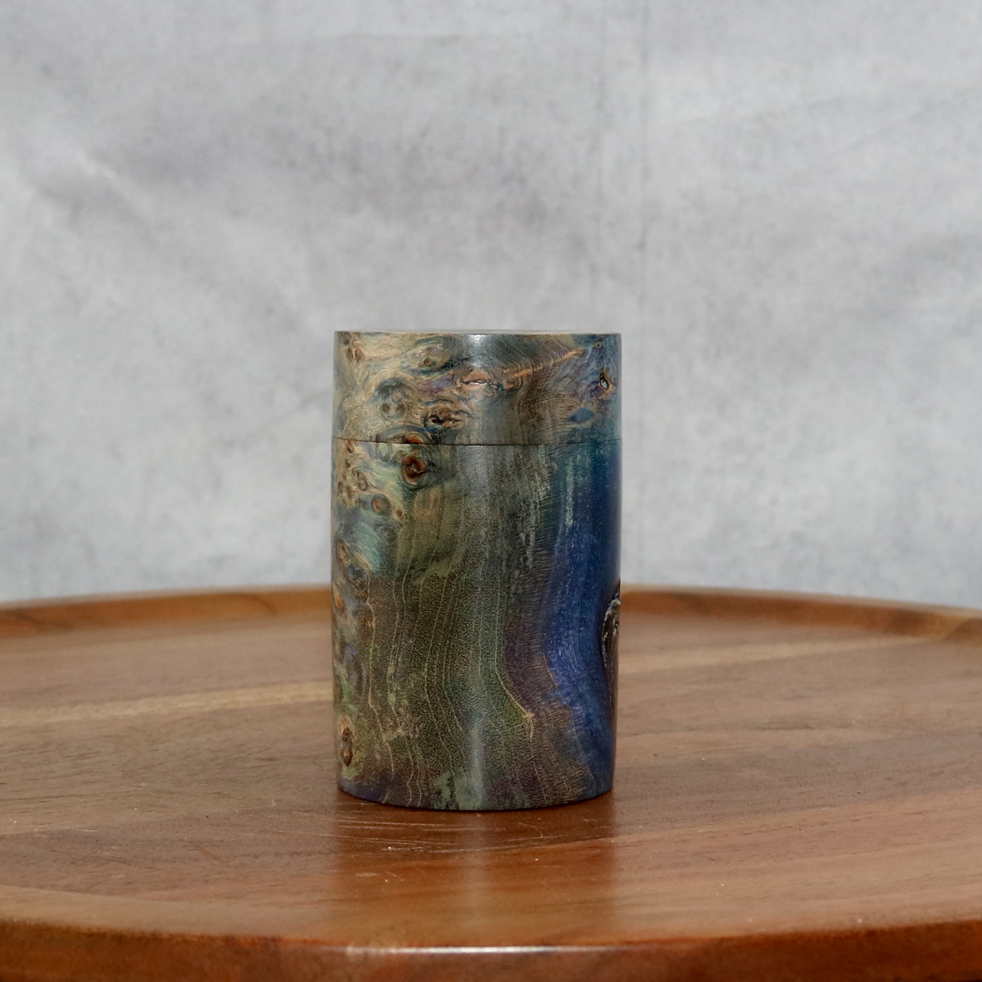 Stabilised blue horse chestnut burl lidded box - Image 5